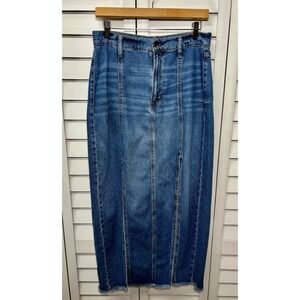 a.n.a High Rise Denim Double Slit Fringe Midi Skirt Women's Size 6